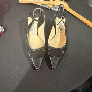 Jimmy Choo Black Patent Leather Slingback Pointed Pumps